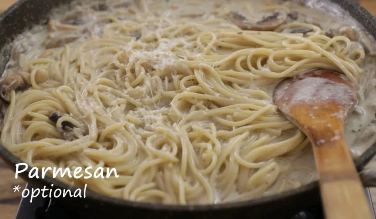 Mushroom Garlic Spaghetti 17 Add Parmesan and Season
