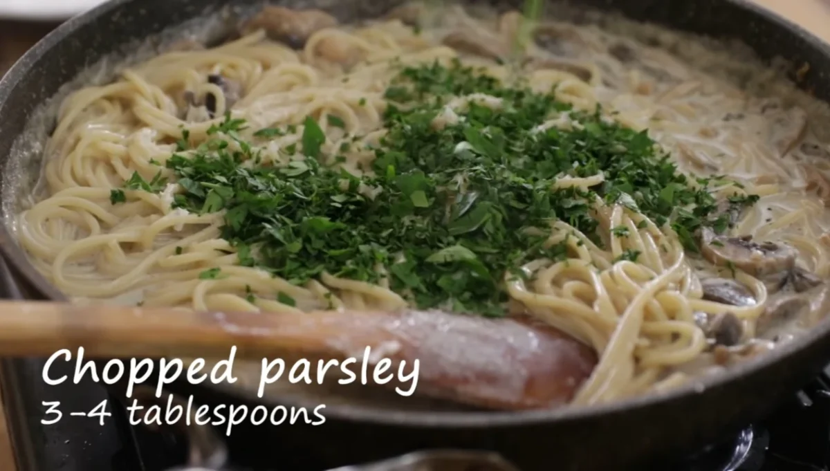 Mushroom Garlic Spaghetti 18 Add Parmesan and Season