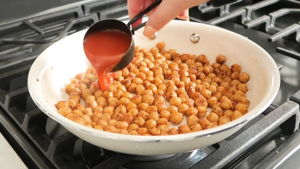 Buffalo Chickpea Pasta Salad 7 Toss Chickpeas in Buffalo Sauce