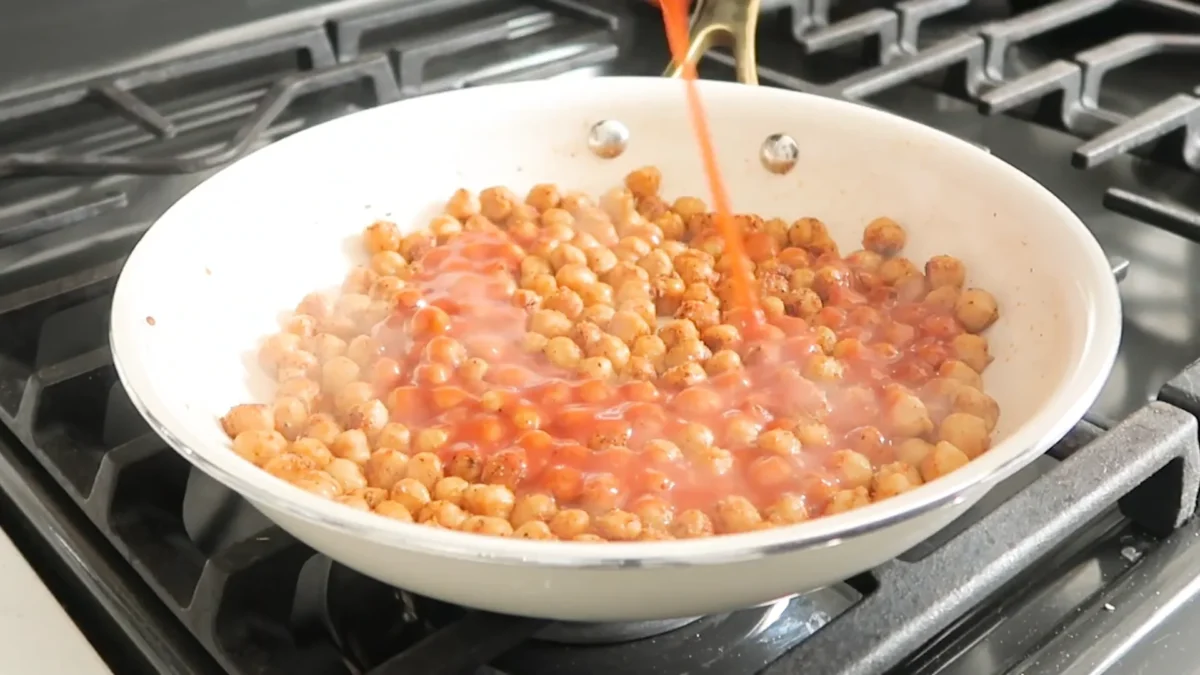 Buffalo Chickpea Pasta Salad 8 Toss Chickpeas in Buffalo Sauce