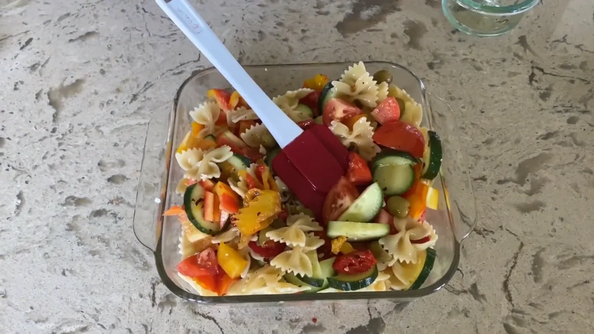 Mediterranean Farfalle Pasta Salad 12 Add the Dressing