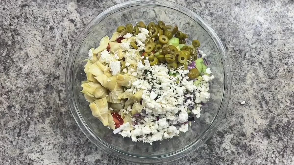 Spinach Greek Orzo Salad 6 Combine the Salad