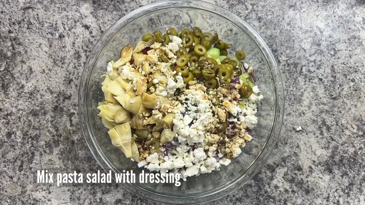 Spinach Greek Orzo Salad 8 Add the Dressing